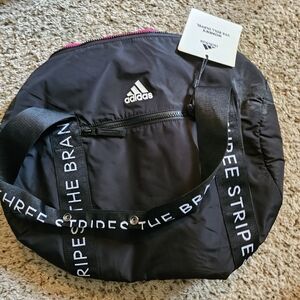 adidas Black Round Gym Tote with White Logo and Pink Interior